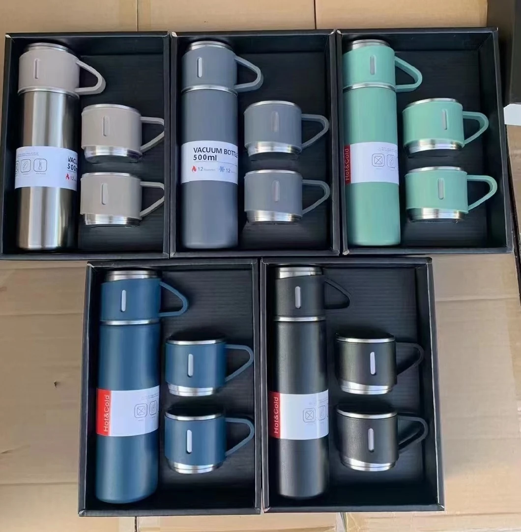 500ml Stainless Steel Thermos Leak Proof BPA-Free Double Wall Water Bottle Tea Cup Gift Set Vacuum Flask with Drinking Cup