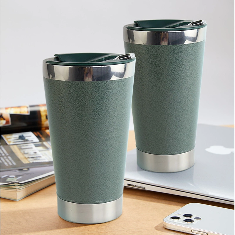 16oz Stainless Steel Double Wall Vacuum Insulated Metal Pint Glass Cups Beer Mug Cup with Built-in Bottle Opener