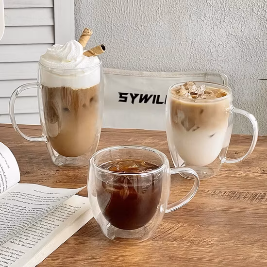 Heat Resistant High Borosilicate Glass Double Wall Glass Mug Coffee Cup