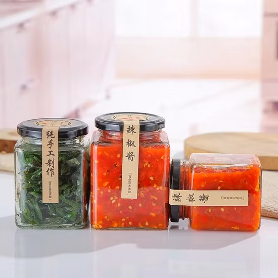 Square Glass Jar for Honey Jam Food Packaging