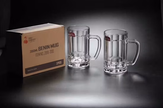 Custom Logo Empty Beer Mug Glasses 399ml 500ml Milk Tea Cups Transparent Glass Drinking Beverage Juice Cup with Handle