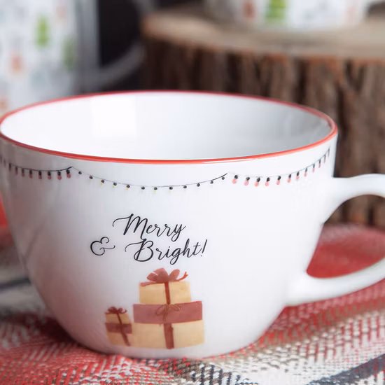 12oz Christmas New Bone China Coffee Mug Cup Bowl Stackable Mug for Promotion
