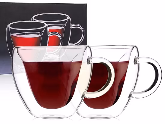 Online Shope Popular Double Wall Pyrex Glass Tea Mug Latte Coffee Glass Cup with Handle 250ml Food Grade Clear Tea Water Cup