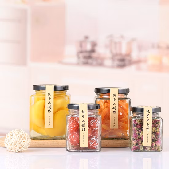Square Glass Jar for Honey Jam Food Packaging