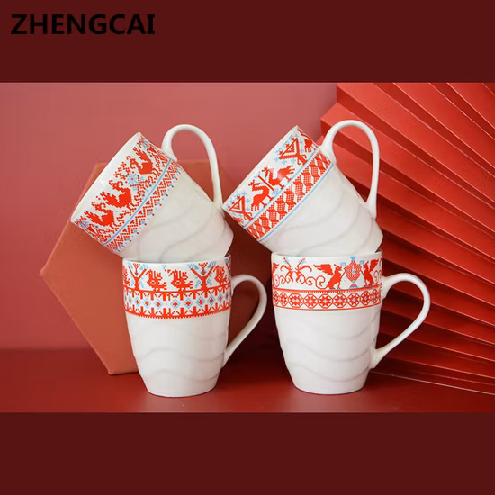 High Quality Bullet Shape Embossed New Bone China Printed Ceramic Mug